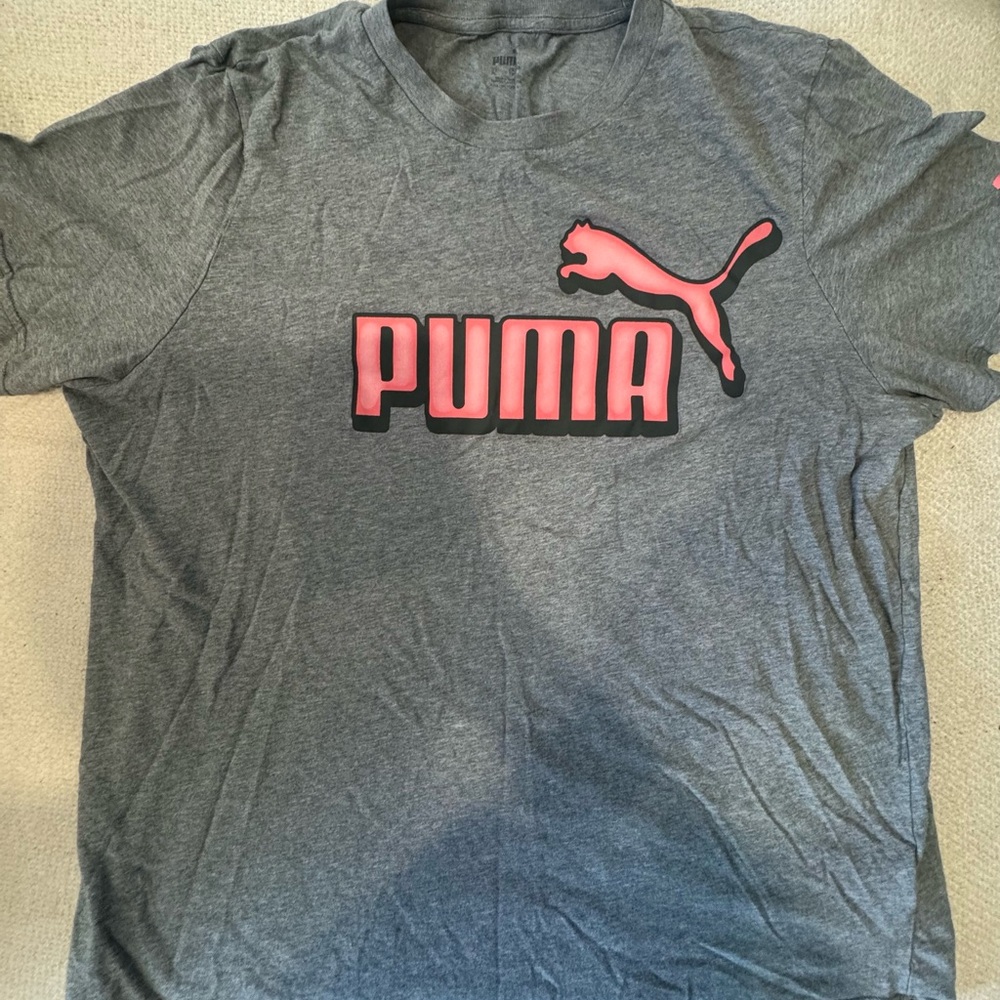 Puma Short Sleeve Gray Tee with Pink Logo